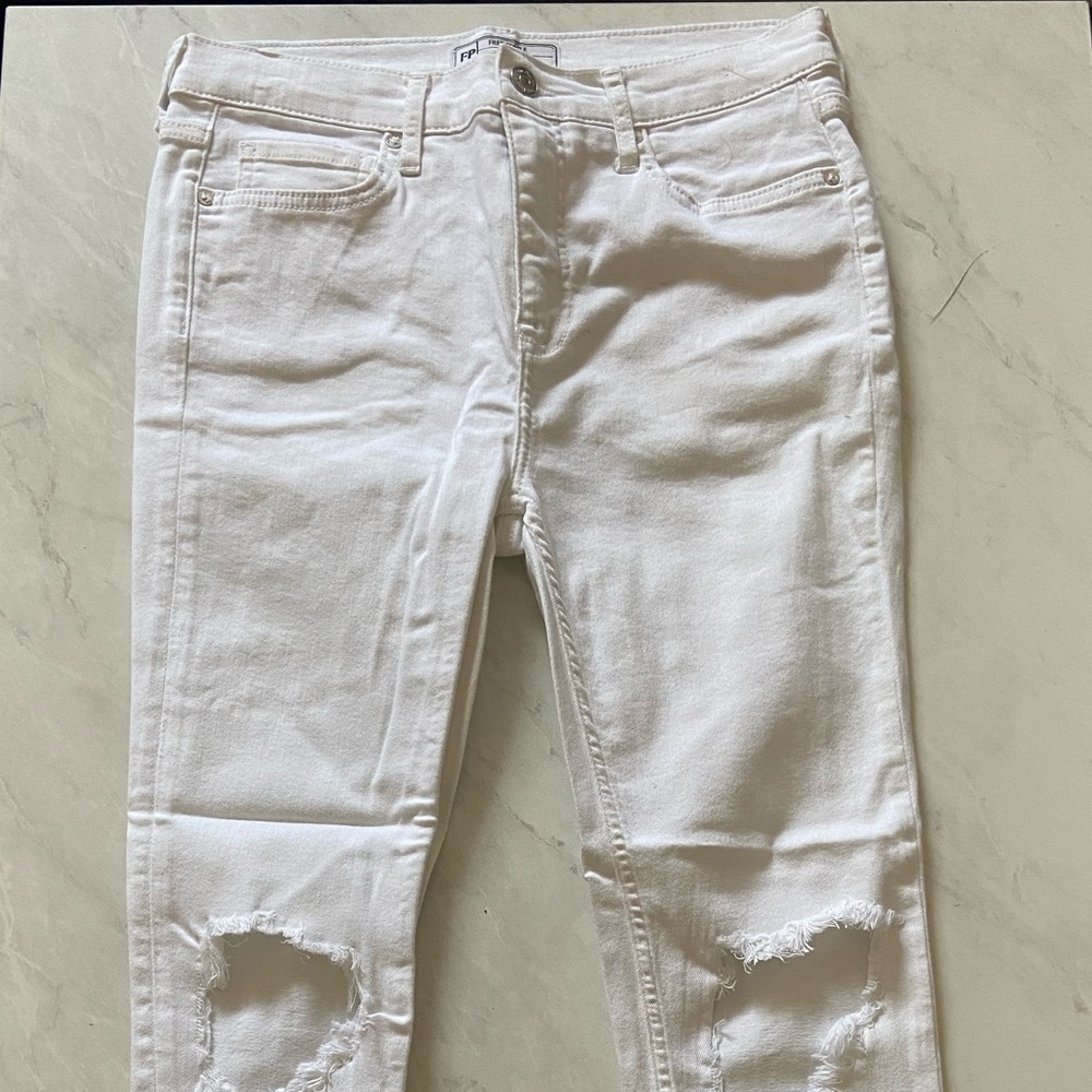 Free People White Ripped Skinny Jeans